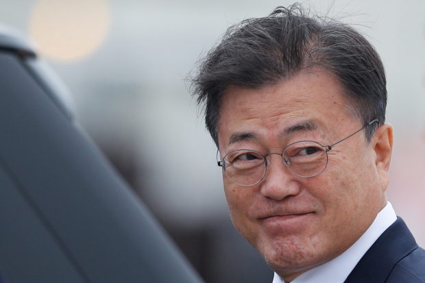 South Korea's President Moon Jae-in arrives at Cornwall Airport Newquay for the G7 summit in Carbis Bay, Cornwall, Britain, June 11, 2021
