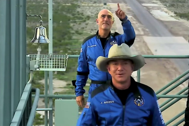 Billionaire businessman Jeff Bezos and brother Mark board Blue Origin's New Shepard rocket