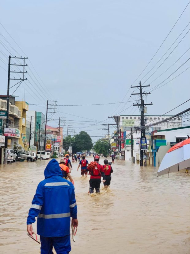 Floodwater due to heavy rains inundate major roads in Balanga City in Bataan