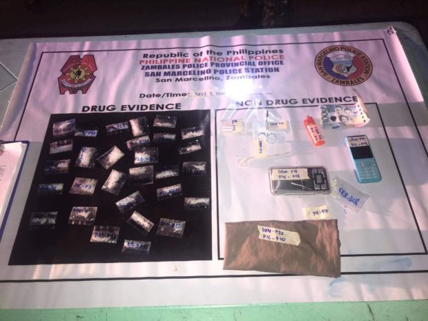 Seized shabu and drug paraphernalia in a drug operation in San Marcelino, Zambales