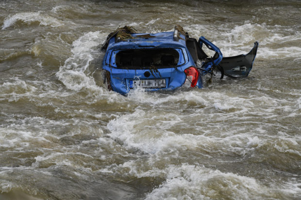 car in the floods germany