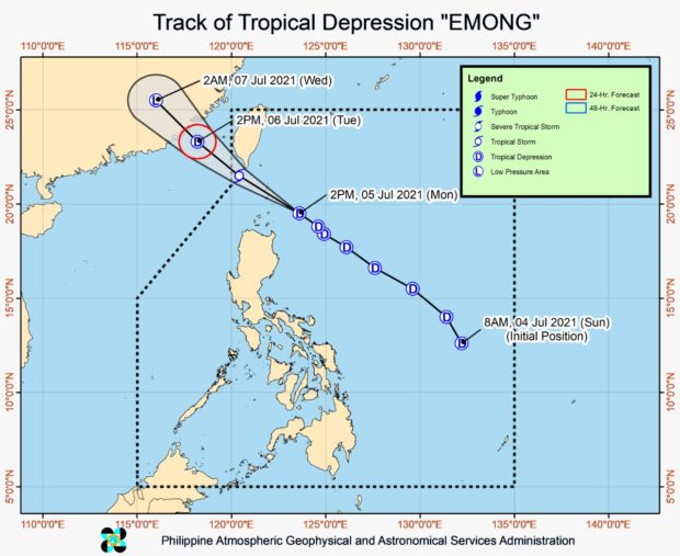 TD Emong accelerates as it approaches Batanes-Babuyan islands area
