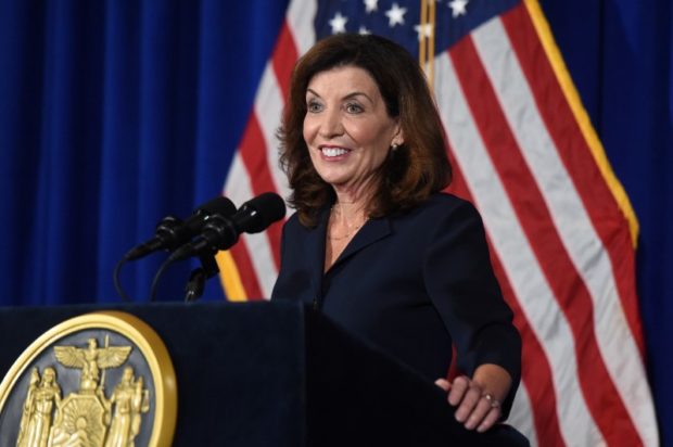 New York Lieutenant Governor Kathy Hochul speaks during a news conference the day after Governor Andrew Cuomo announced his resignation at the New York State Capitol, in Albany, New York, U.S