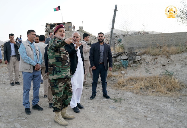 Afghanistan's President Ashraf Ghani and acting defence minister Bismillah Khan Mohammadi visit military corps in Kabul