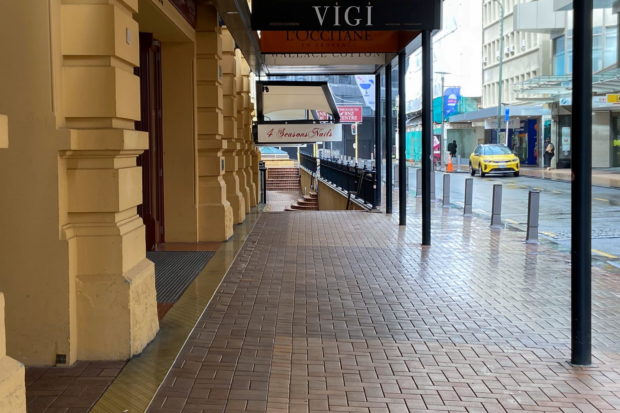 Lambton Quay is devoid of people on the first day of a lockdown to curb the spread of the coronavirus disease (COVID-19) in Wellington, New Zealand, August 18, 2021.  REUTERS/Praveen Menon