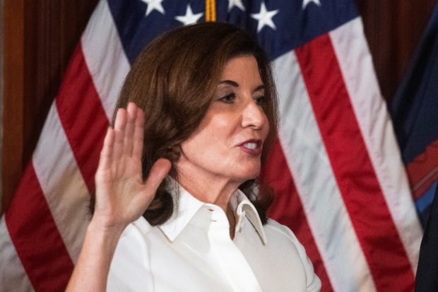 New York Governor Kathy Hochul takes part in a ceremonial swearing-in ceremony at the New York State Capitol, in Albany, New York