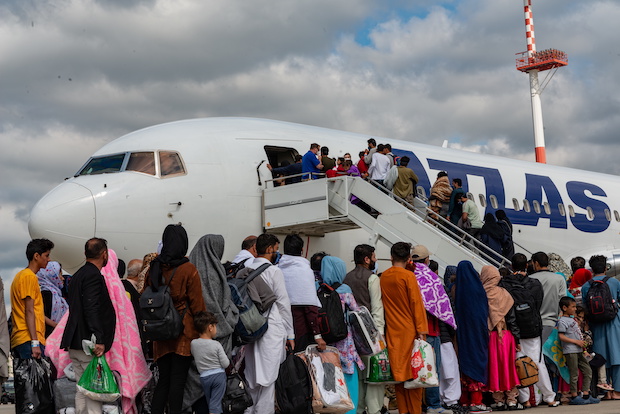 Evacuees from Afghanistan board an Atlas Air aircraft in Germany