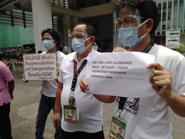 WATCH: Health workers hold noise barrage over still-unreleased pandemic benefits