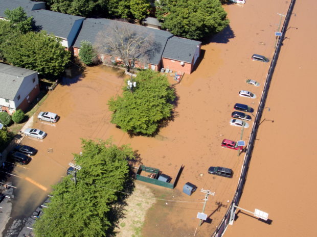 FILE PHOTO: Roads are covered in floodwaters caused by the remnants of Tropical Storm Ida which brought drenching rain, flash floods and tornadoes to parts of the northeast in New Brunswick, New Jersey, U.S., September 2, 2021. REUTERS/Drone Base