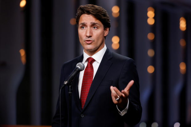 Canada's Liberal Prime Minister Justin Trudeau speaks during a news conference after the last of three two-hour debates ahead of the September 20 election, at the Canadian Museum of History in Gatineau, Quebec, Canada