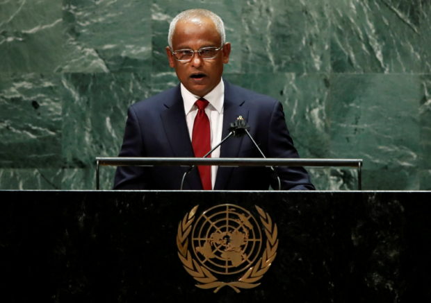 Maldives' President Ibrahim Mohamed Solih addresses the 76th Session of the U.N. General Assembly in New York City, U.S., September 21, 2021.  
