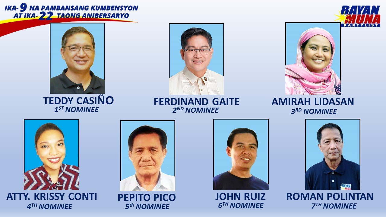 Partylist group Bayan Muna on Sunday officially released its slate for the 2022 National Elections.