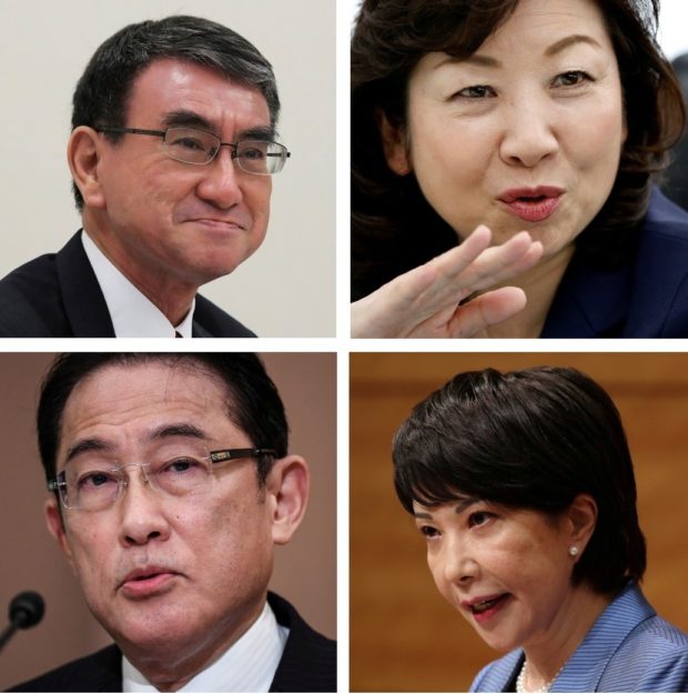 Candidates for the next Japanese Prime Minister are, from top left-clockwise: Taro Kono, Seiko Noda, Fumio Kishida, and Sanae Takaichi.  REUTERS/Kim Kyung-Hoon/File Photo