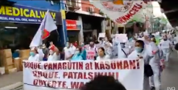 Protest staged by health care workers from different hospitals against DOH Secretary Francisco Duque. Screengrab from Radyo Inquirer