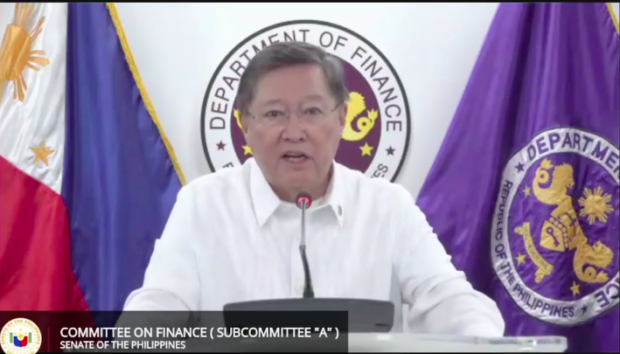 Finance Secretary Carlos Dominguez III during the Senate's deliberation of the DOF's budget for 2022. Screengrab from Senate livestream