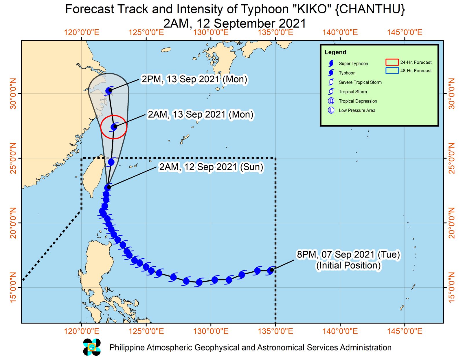 typhoon kiko Photo: Forecast track and intensity of Typhoon Kiko. Photo courtesy of Pagasa.