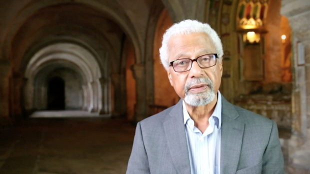 Abdulrazak Gurnah reads for a Canterbury Cathedral project in Canterbury, Britain June 2021, in this screen grab obtained from a social media video. Video recorded in June 2021. CHAPTER OF CANTERBURY CATHEDRAL/via REUTERS