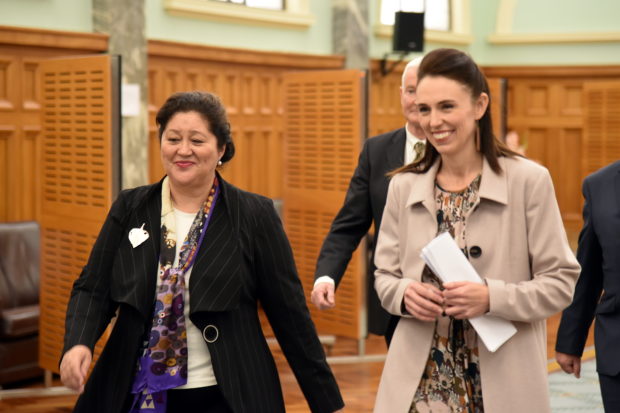 New Zealand Governor-General designate Dame Cindy Kiro (L) and Prime Minister Jacinda Ardern walk together at Parliament House in Wellington, New Zealand, May 24, 2021. Picture taken May 24, 2021.  AAP Image/Ben Mckay via REUTERS