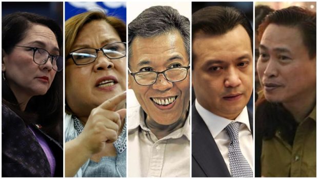 FILE PHOTOS: Opposition's senatorial candidates: Risa Hontiveros, Leila de Lima, Chel Diokno, Antonio Trillanes and former Ifugao Rep. Teddy Baguilat
