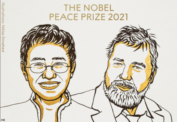 2021 Nobel Peace Prize to Maria Ressa and Dmitry Muratov. Image from Twitter / The Nobel Prize