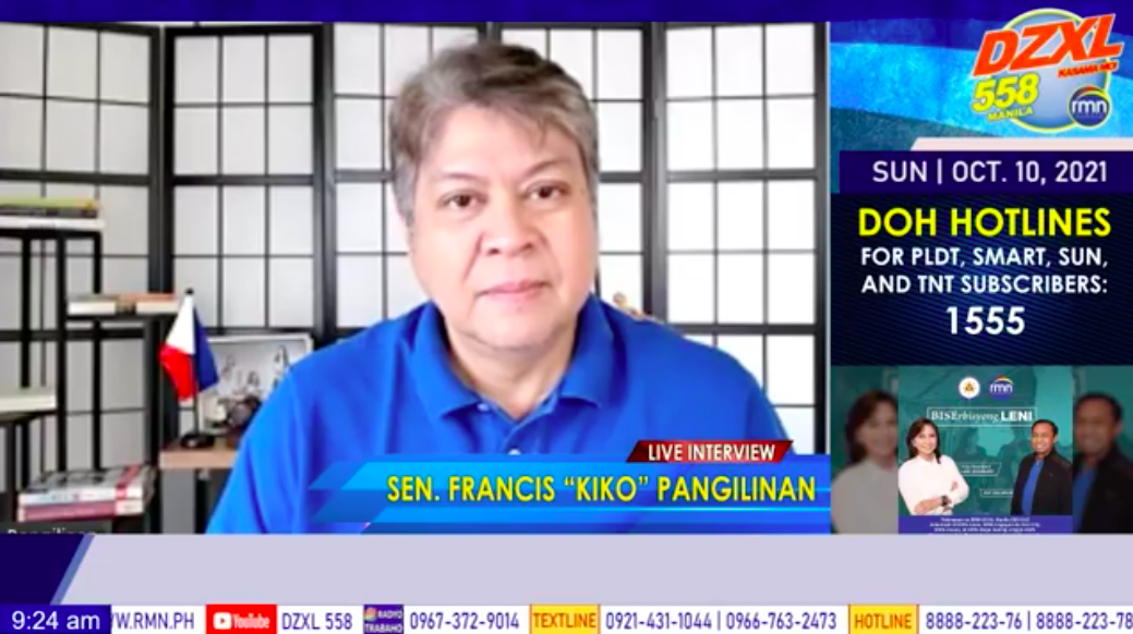 Senator Francis Pangilinan talks with Vice President Leni Robredo on BISErbisyong LENI on DZXL. Screengrab from RMN DZXL 558 Manila.