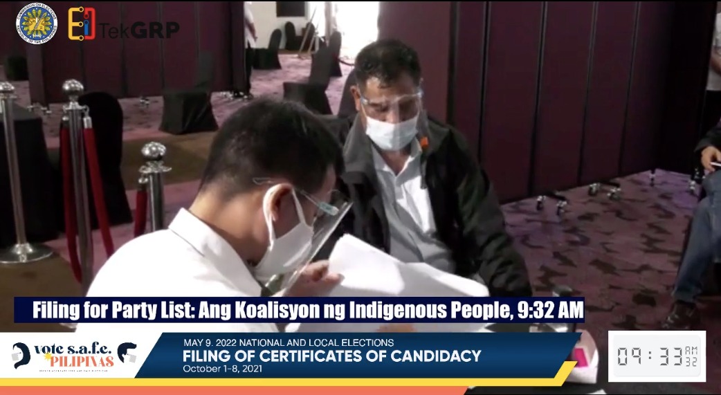 coc Narciso Solis, Sonny Boy Andrade, and Ang Koalisyon ng Indigenous People filed their respective certificates of candidacy. Screengrab from Comelec.