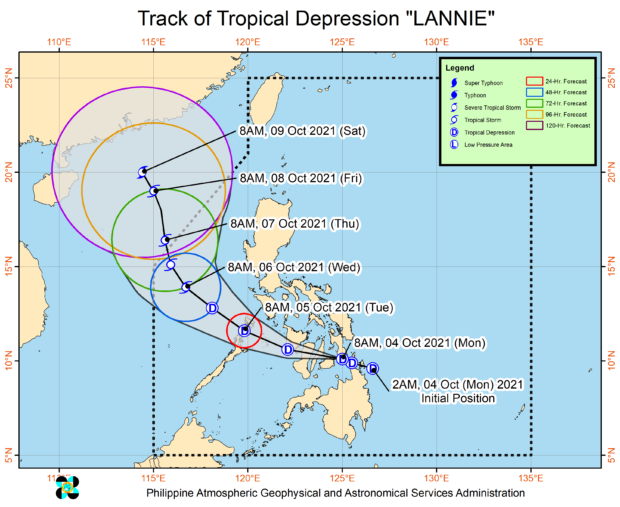 Rain and gusty wind are expected to prevail over Visayas and some parts of Luzon in the next 24 hours due to Tropical Depression Lanie, the state weather agency's bulletin said Monday afternoon.