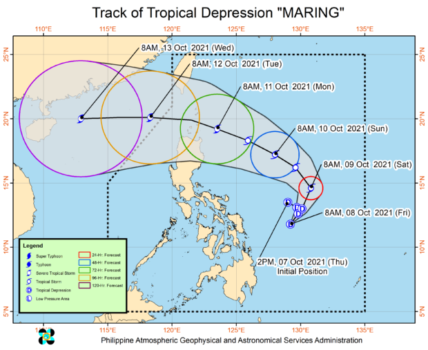 Track of Tropical Depression Maring. Image from Pagasa