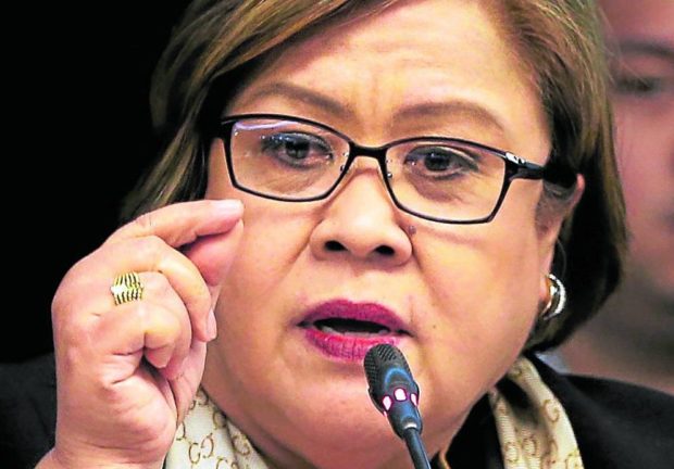 File photo of De Lima who on Tuesday releases a statement favoring anti-drug drive without EJKs
