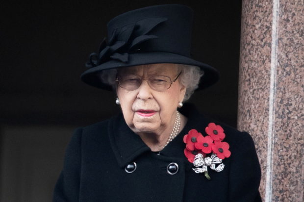 FILE PHOTO: Britain's Queen Elizabeth attends the National Service of Remembrance at The Cenotaph on Whitehall in London, Britain November 8, 2020. Aaron Chown/PA Wire/Pool via REUTERS/File Photo