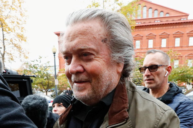 Steve Bannon, talk show host and former White House advisor to former President Donald Trump, arrives at the FBI's Washington field office to turn himself in to federal authorities after being indicted for refusal to comply with a congressional subpoena over the January 6 attacks on the U.S. Capitol in Washington, U.S., November 15, 2021. REUTERS/Jim Bourg