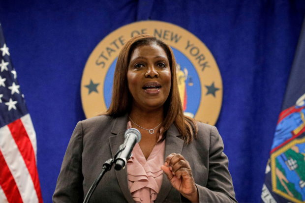 FILE PHOTO: New York State Attorney General, Letitia James, speaks during a news conference, to announce criminal justice reform in New York City, U.S., May 21, 2021. REUTERS/Brendan McDermid/File Photo