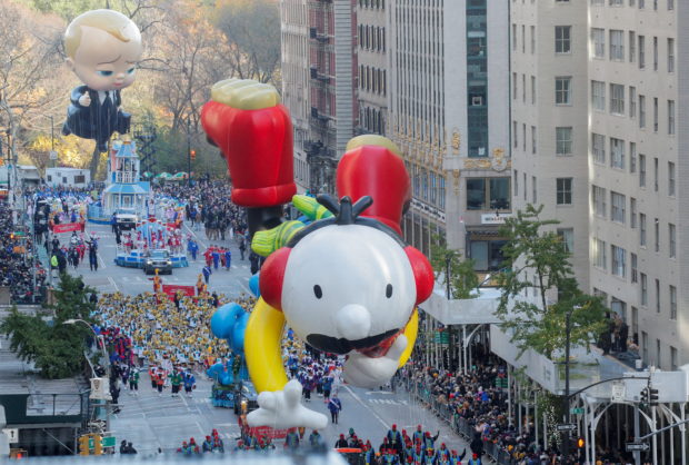 A Greg Heffley balloon flies during the 95th Macy's Thanksgiving Day Parade in Manhattan, New York City, U.S., November 25, 2021. REUTERS/Brendan McDermid