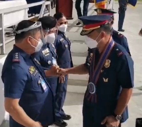 Brig. Gen. Matthew Baccay (right), new Central Luzon police director meets police officers for the first time in Camp Prospero Olivas, Pampanga