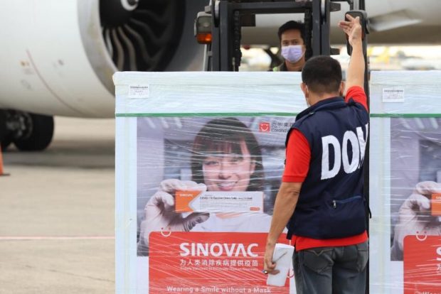 Arrival of the latest shipment of Sinovac vaccines at the NAIA. Image from NTF 