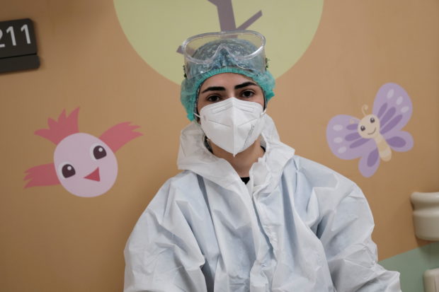 Ayse Ozdemir Peksert, a nurse who treats coronavirus disease (COVID-19) positive children, is pictured at the Basaksehir Cam and Sakura City Hospital in Istanbul, Turkey November 25, 2021. REUTERS/Murad Sezer