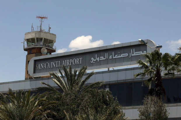 FILE PHOTO: A view shows the tower of Sanaa airport in Sanaa, Yemen September 8, 2020. REUTERS/Khaled Abdullah/File Photo