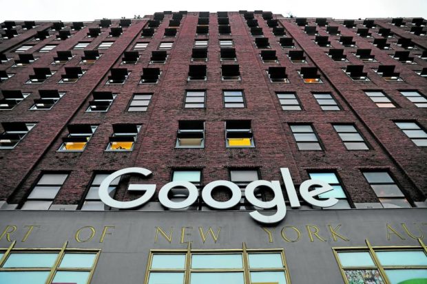 Google office facade in New York City. STORY: 