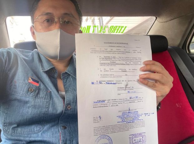 Sen. Bong Go after formally withdrawing his candidacy from the 2022 presidential race.