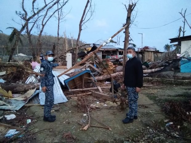 Officers of the BJMP Caraga assessed the damage wreaked by Typhoon Odette at the BJMP facilities. Image from Facebook / BJMP Caraga