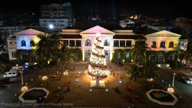 The Ilocos Norte capitol lights up with Christmas colors during the holiday season