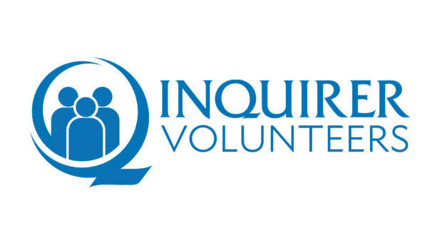blue and white logo of the Inquirer Volunteers