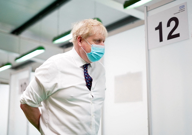 Britain's PM Johnson visits a vaccination centre in Aylesbury, Buckinghamshire