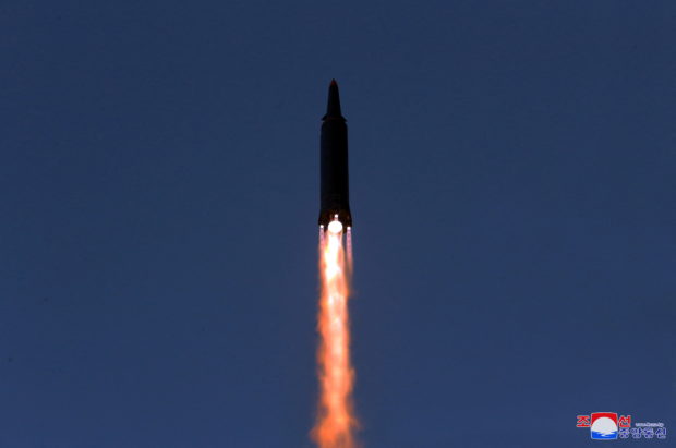 A missile is launched during what state media report is a hypersonic missile test at an undisclosed location in North Korea, January 11, 2022, in this photo released January 12, 2022 by North Korea's Korean Central News Agency (KCNA).  KCNA via REUTERS