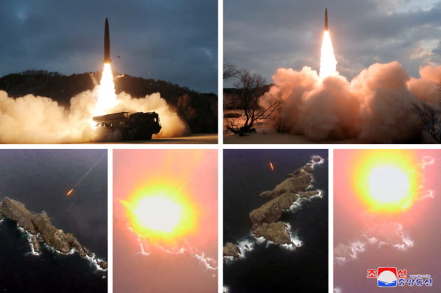 A combination image shows a missile test that state media KCNA says was conducted this week at undisclosed locations in North Korea, in this photo released January 28, 2022 by North Korea's Korean Central News Agency (KCNA).    KCNA via REUTERS    ATTENTION EDITORS - THIS IMAGE WAS PROVIDED BY A THIRD PARTY. REUTERS IS UNABLE TO INDEPENDENTLY VERIFY THIS IMAGE