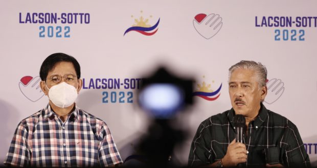 Senator Panfilo Lacosn (left) Senate President Vicente Sotto III (right) during a “Meet the Press” forum on Thursday, Feb. 10, 2022. Photo from Lacson’s office.