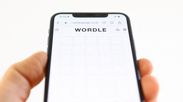 Wordle, a website-only word game played on mobile phones and tablets, is displayed in this picture illustration