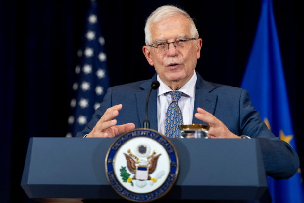 FILE PHOTO: European Union High Representative for Foreign Affairs and Security Policy Josep Borrell Fontelles speaks during news conference with Secretary of State Antony Blinken at the State Department in Washington, U.S., February 7, 2022. Andrew Harnik/Pool via REUTERS