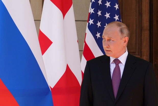 FILE PHOTO: Russia's President Vladimir Putin looks on during the U.S.-Russia summit with U.S. President Joe Biden (not pictured) at Villa La Grange in Geneva, Switzerland, June 16, 2021. REUTERS/Kevin Lamarque