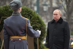 Russian President Vladimir Putin attends a wreath-laying ceremony in Moscow